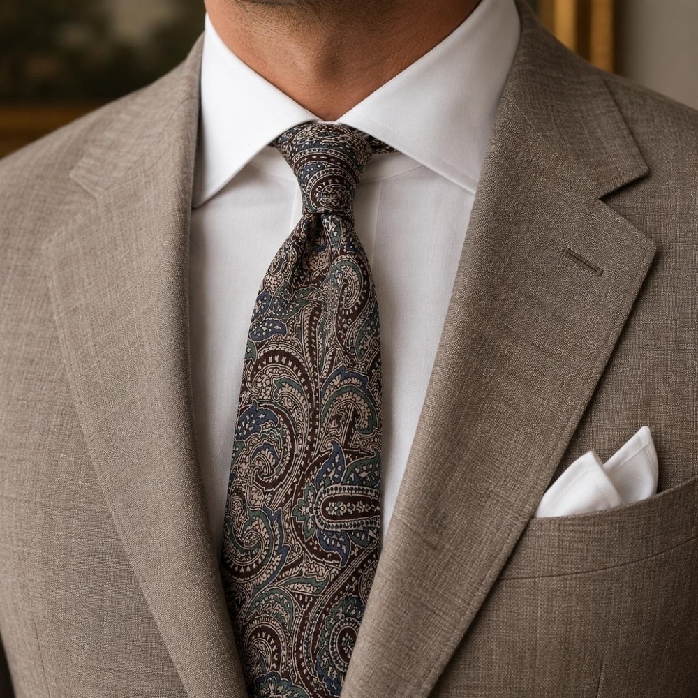 Marcus Neiman-Marcus Collection Paisley 100% Silk Necktie‎ Old Money Korea Made